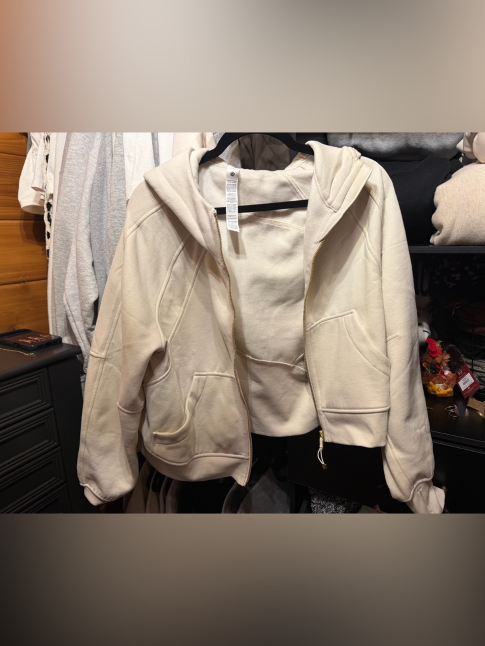 lululemon athletica Cream Hooded Zip Bomber Jacket